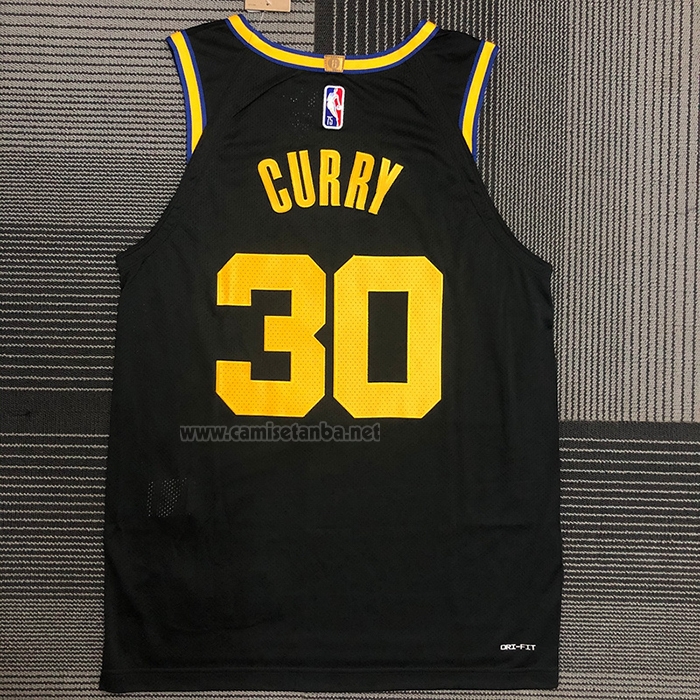 Camiseta Golden State Warriors Stephen Curry #30 Ciudad 2021-22 Autentico Negro